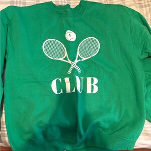 Green Crewneck Sweatshirt with White Tennis Graphic